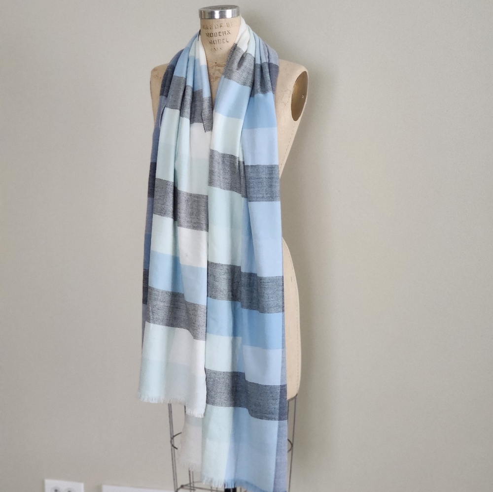 Gap Blue Plaid Pattern Long Scraf - image 2
